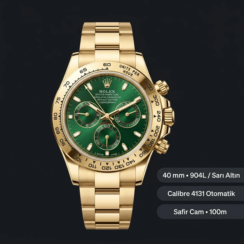 Rolex Daytona 126508 Yellow Gold Yeşil 4131 Super Clone ETA Saat