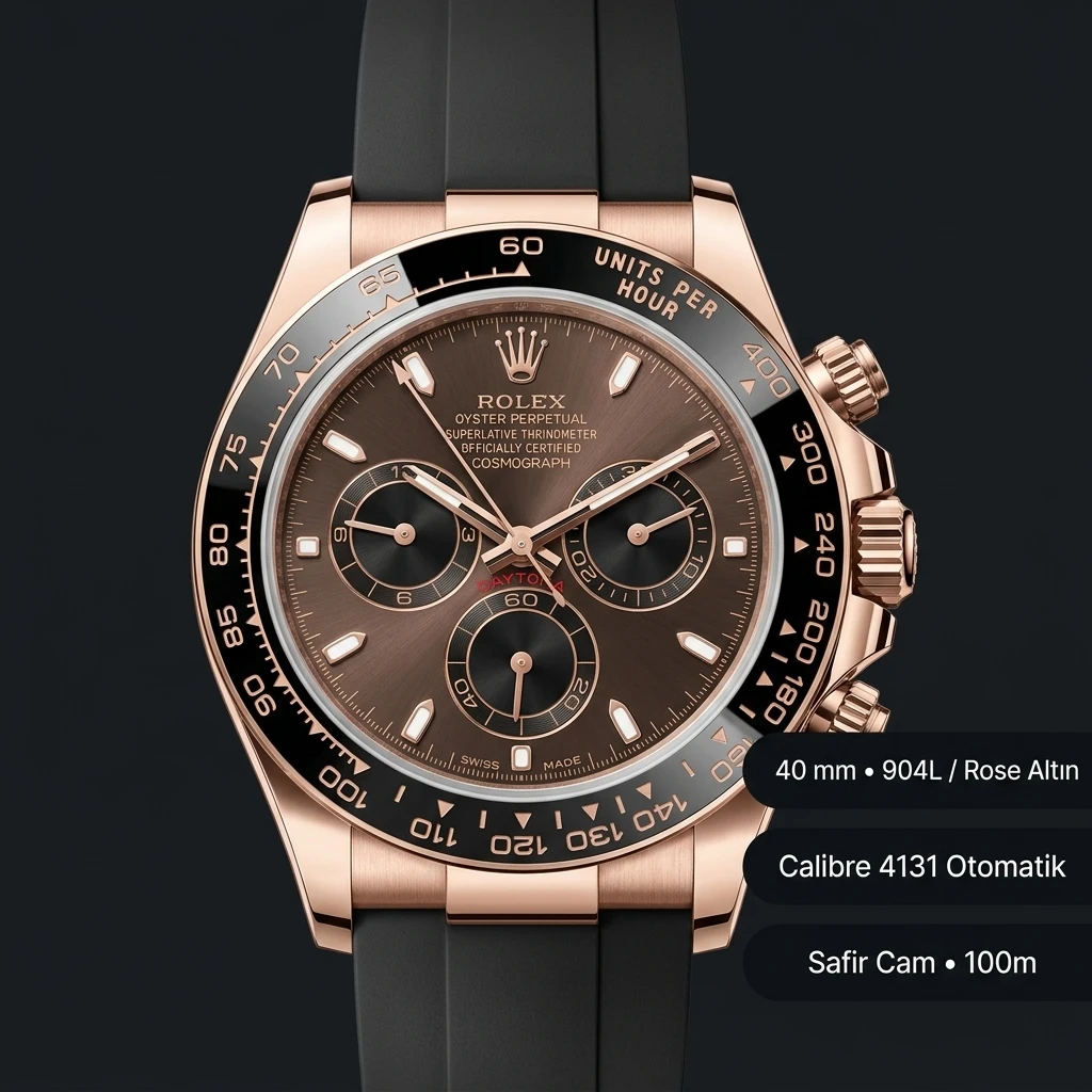 Rolex Daytona 126515LN Everose Siyah Oysterflex 4131 Super Clone ETA Saat
