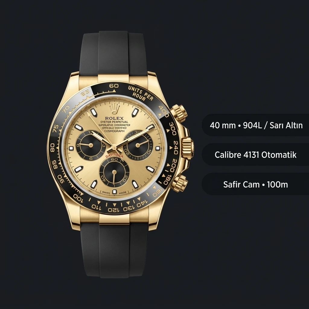 Rolex Daytona 126518LN Yellow Gold Champagne Oysterflex 4131 Cosmograph Super Clone ETA Saat
