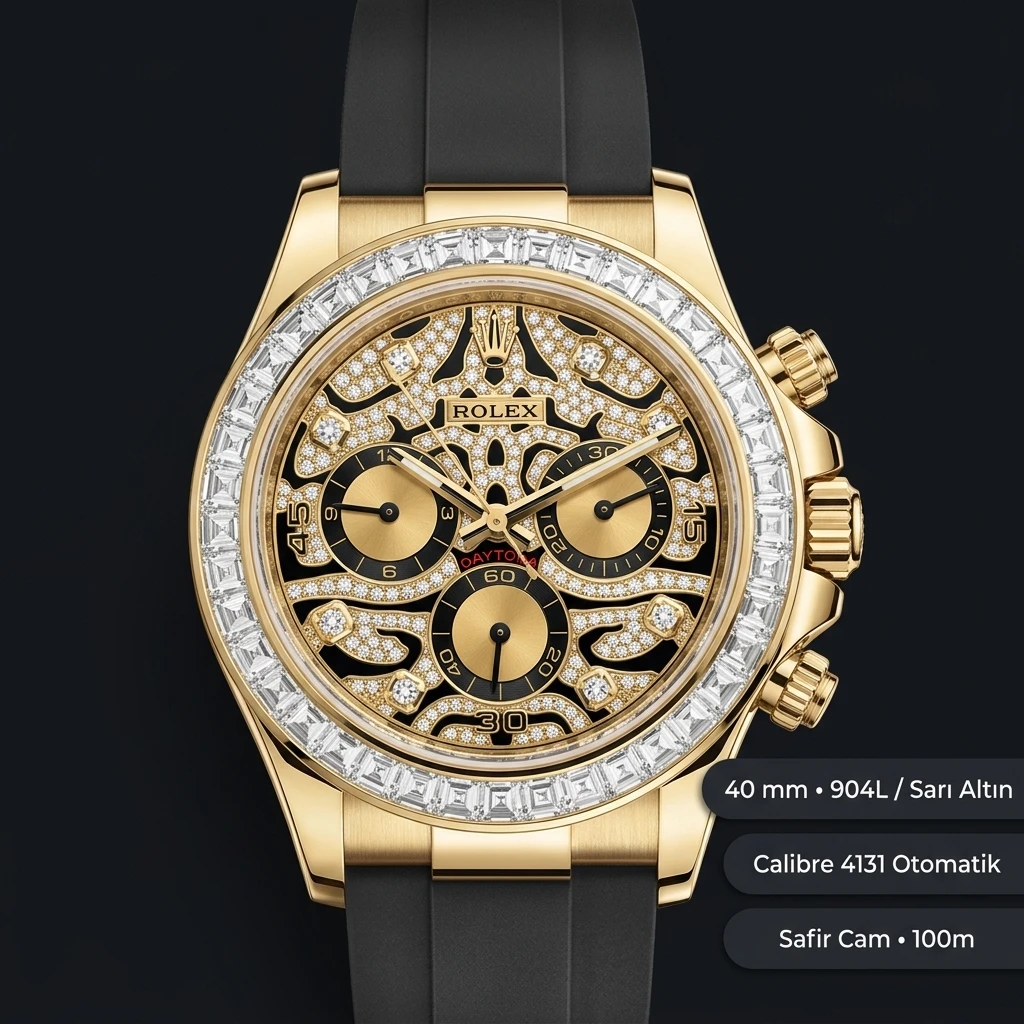 Rolex Daytona 126518LN Yellow Gold Champagne Oysterflex 4131 Super Clone ETA Saat