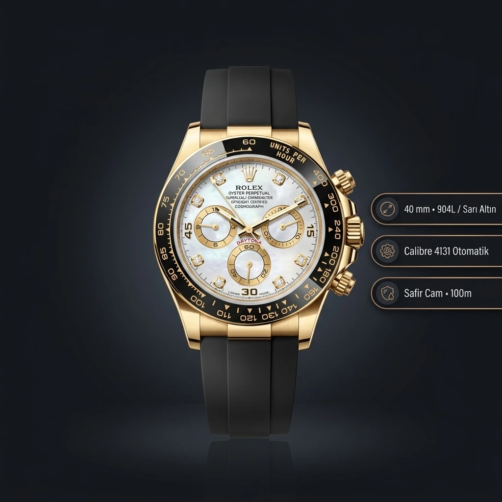 Rolex Daytona 126518LN Yellow Gold Sedef Oysterflex 4131 Super Clone ETA Saat