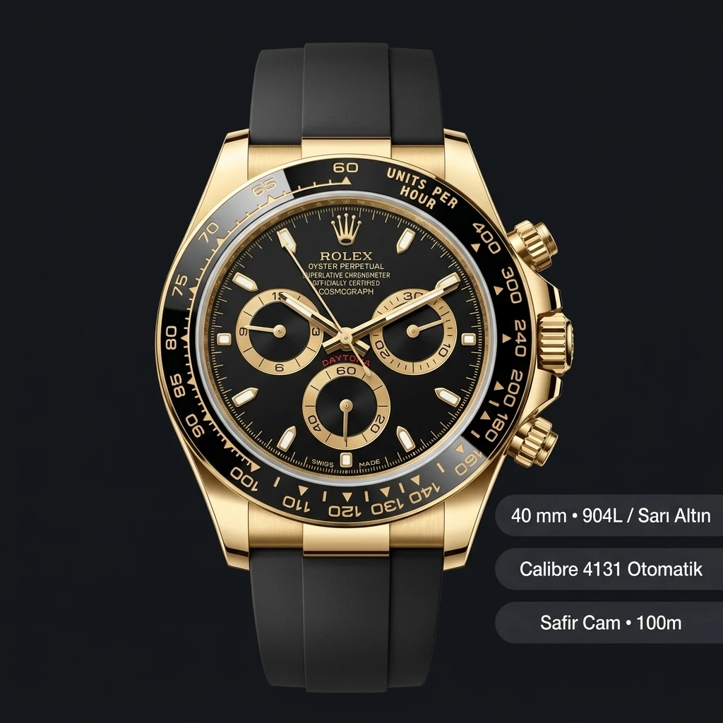Rolex Daytona 126518LN Yellow Gold Siyah Oysterflex 4131 Super Clone ETA Saat