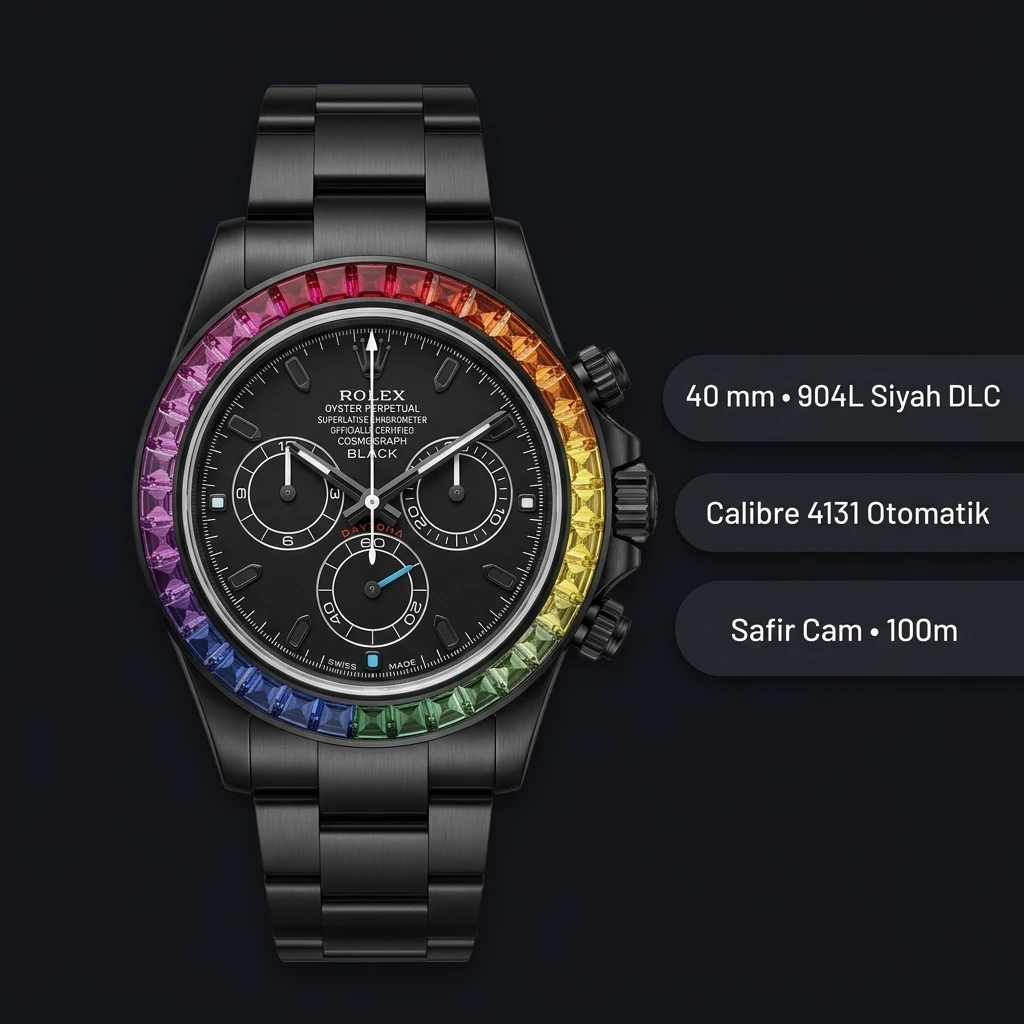 Rolex Daytona Black Venom Rainbow Seramik 4131 Super Clone ETA Saat