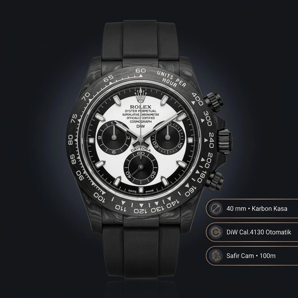Rolex Daytona Carbon Beyaz Oysterflex 4130 Super Clone ETA Saat