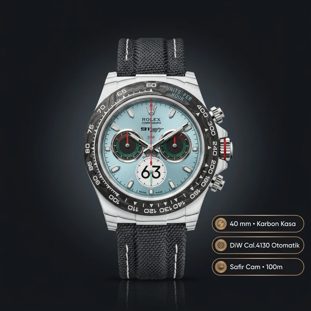 Rolex Daytona DiW 911 S/T Carbon Buz Mavi 4130 Super Clone ETA Saat