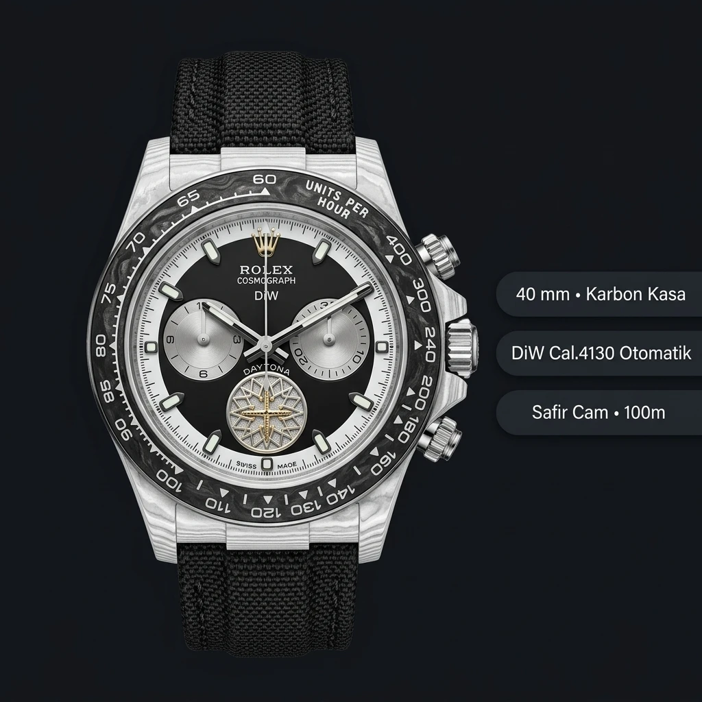 Rolex Daytona DiW Carbon Gri 4130 Super Clone ETA Saat
