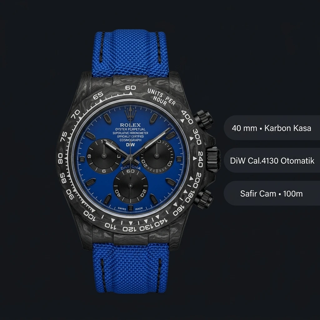 Rolex Daytona DiW Carbon Mavi 4130 Super Clone ETA Saat