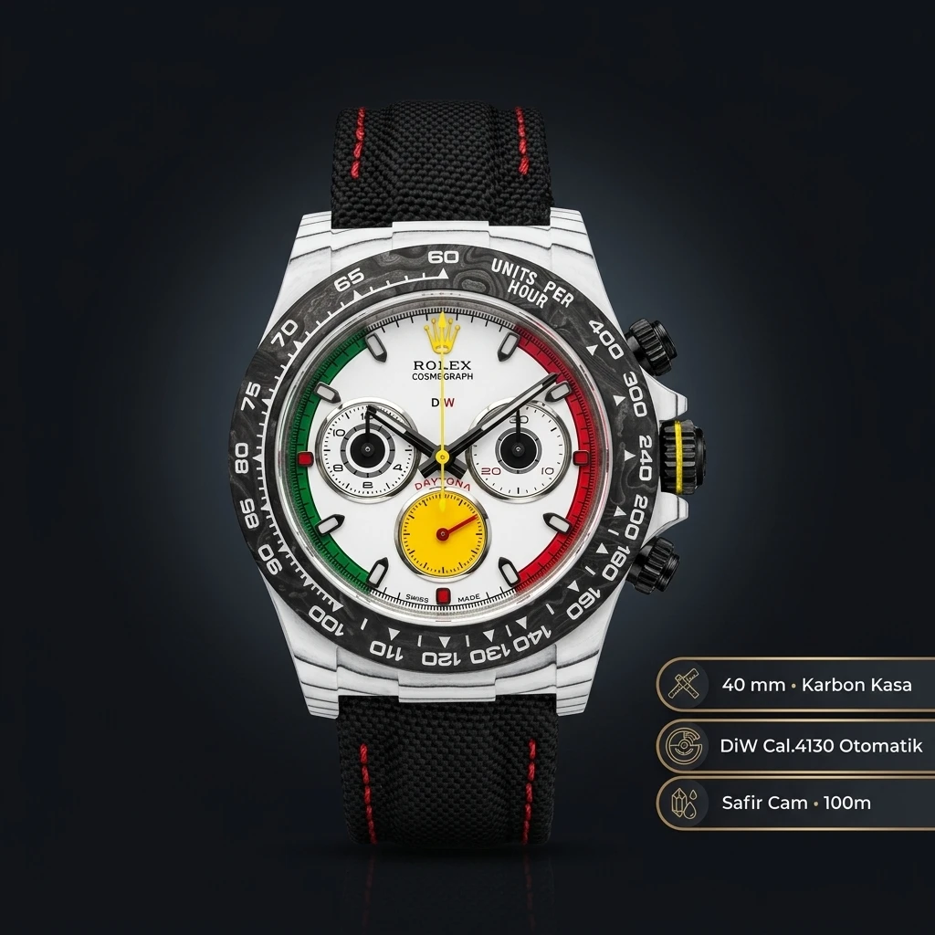 Rolex Daytona DiW Ferrari White Carbon 4130 Super Clone ETA Saat