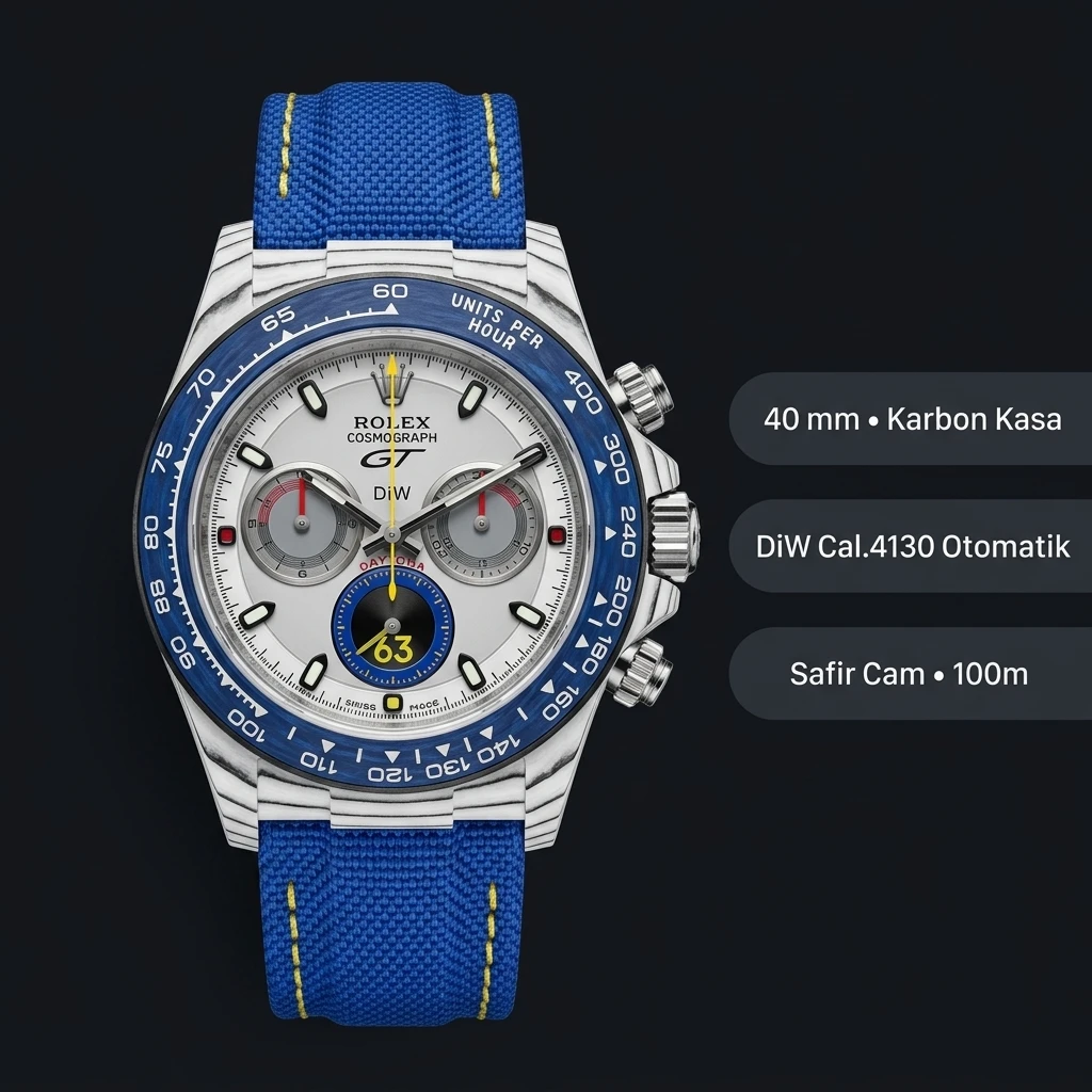 Rolex Daytona DiW GT Blue Carbon 4130 Super Clone ETA Saat