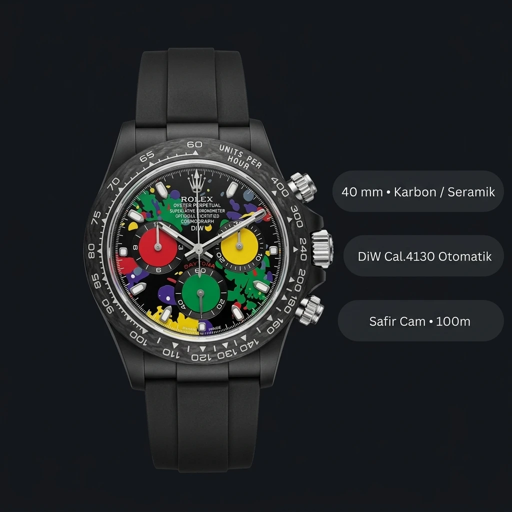 Rolex Daytona DiW Motley Seramik Oysterflex 4130 Super Clone ETA Saat