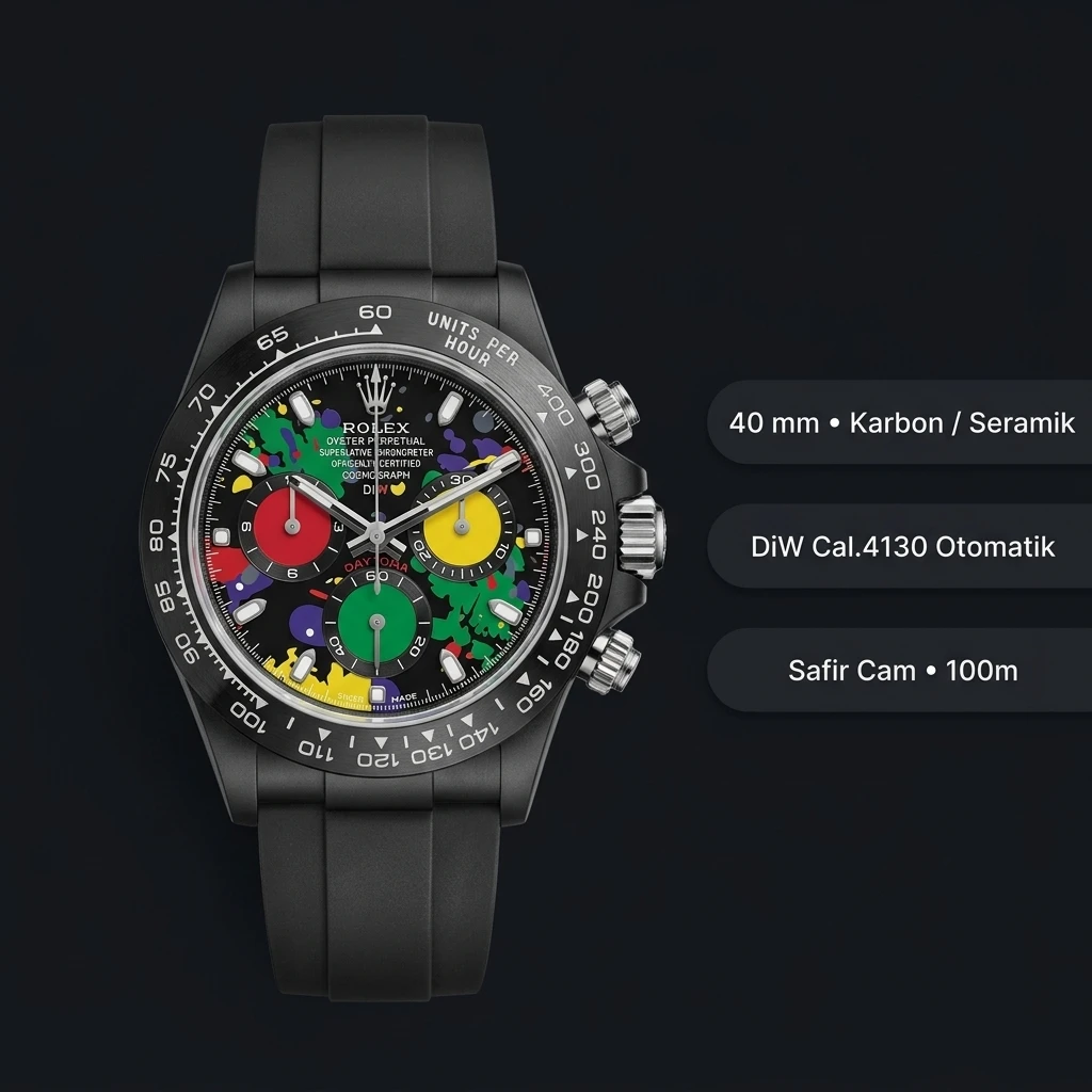 Rolex Daytona DiW Motley Seramik Oysterflex Cosmograph 4130 Super Clone ETA Saat