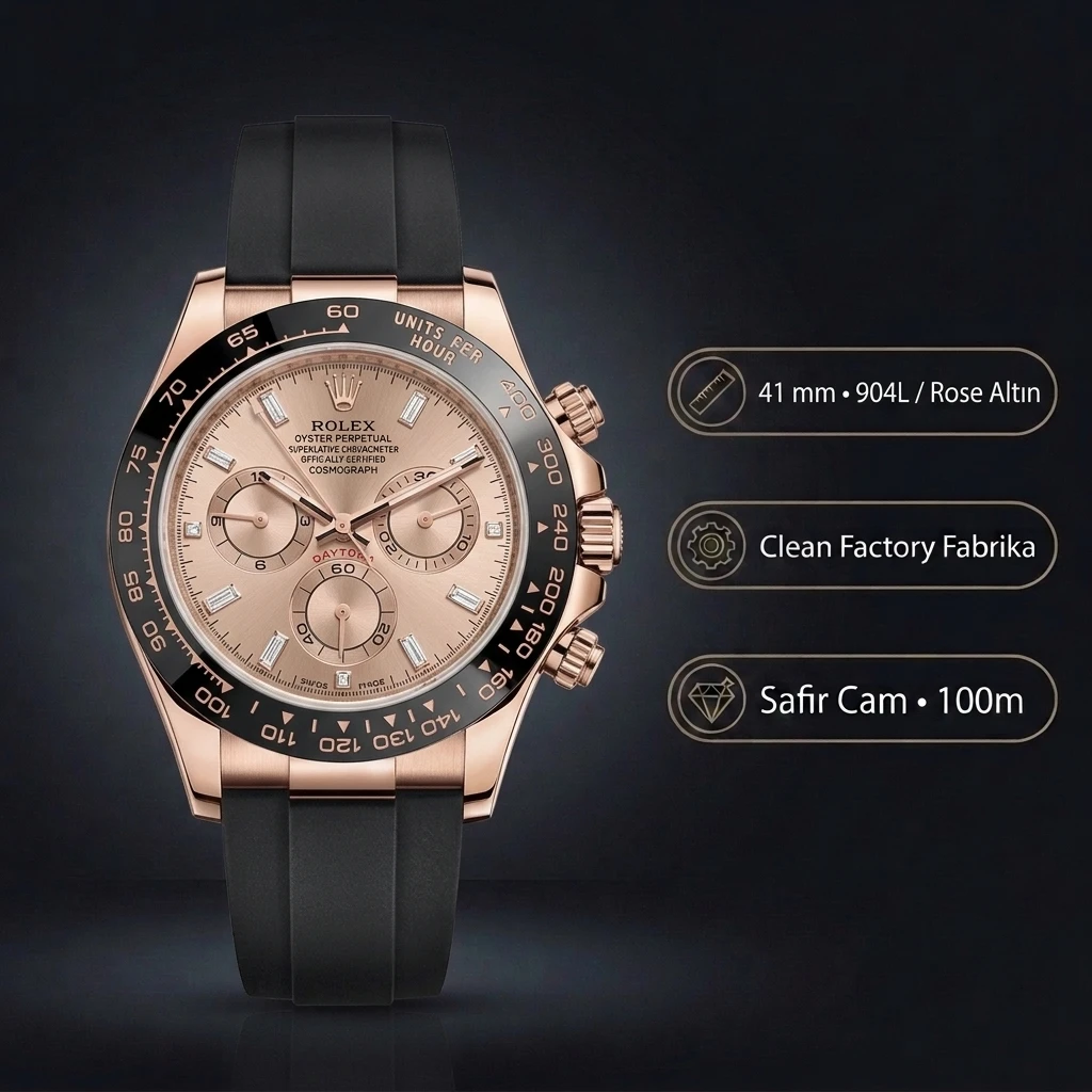 Rolex Daytona Everose Sundust Baguette Super Clone ETA Saat