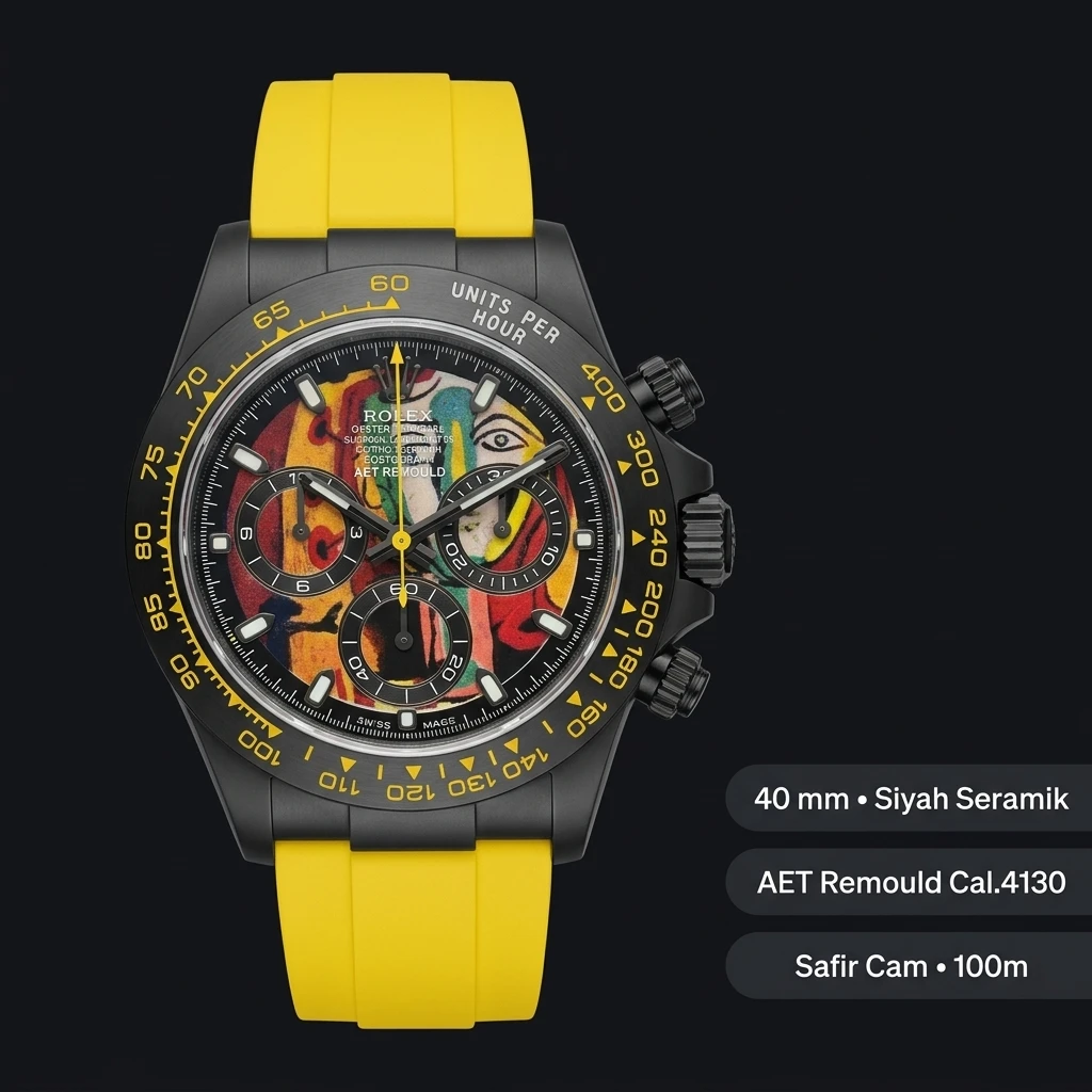 Rolex Daytona Picasso Seramik Sarı Kordon 4130 Super Clone ETA Saat