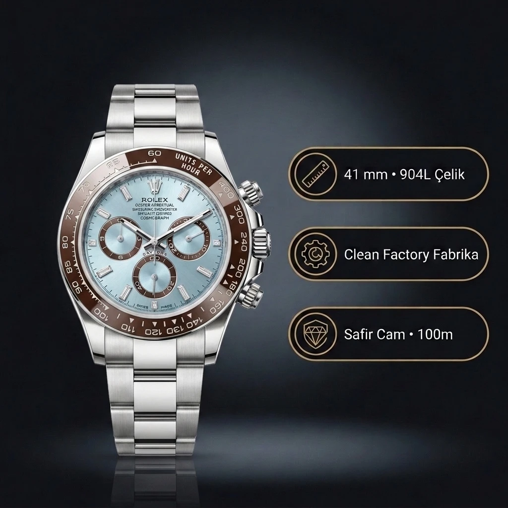 Rolex Daytona Platinum Gümüş Super Clone ETA Saat