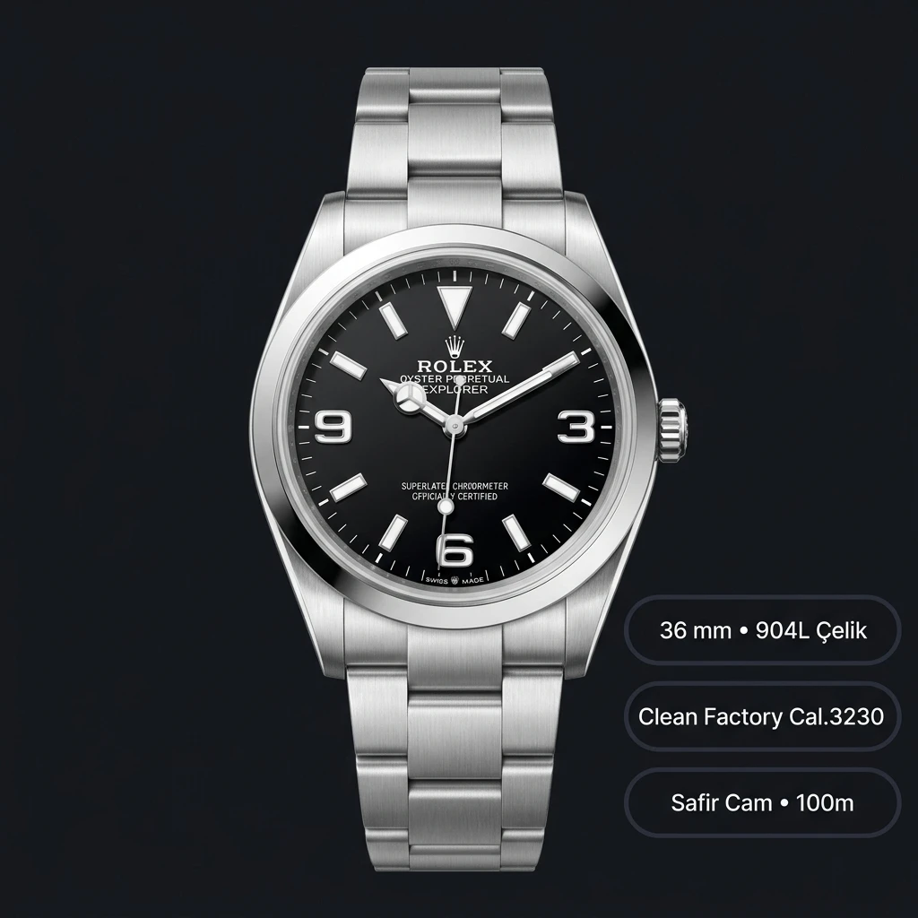 Rolex Explorer 36 mm 124270 Siyah Kadranlı Super Clone ETA Saat