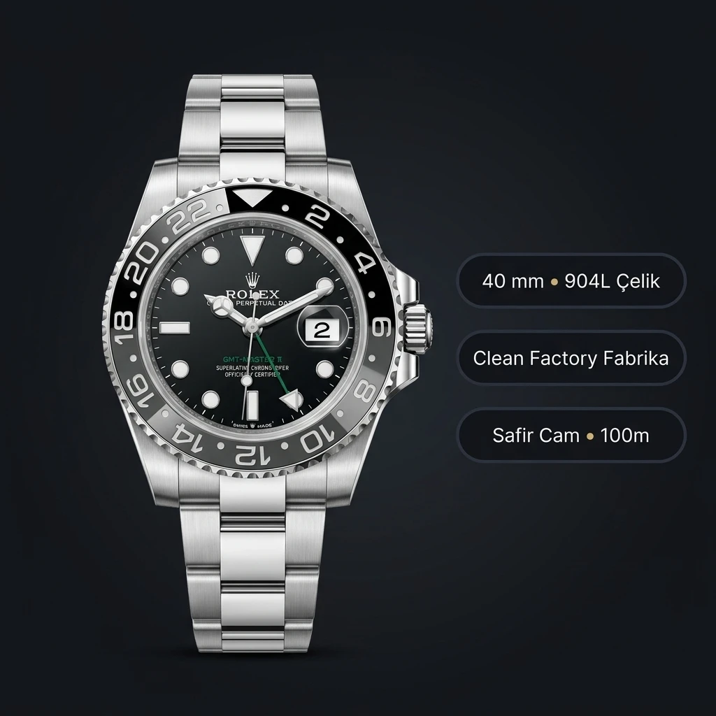 Rolex GMT-Master II 116710LN Clean factory 40mm Oyster Super Clone ETA Saat