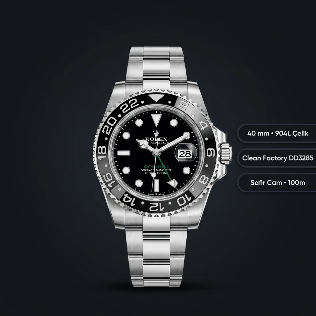 Rolex GMT-Master II 116710LN Siyah Cerachrom Oyster Super Clone ETA Saat