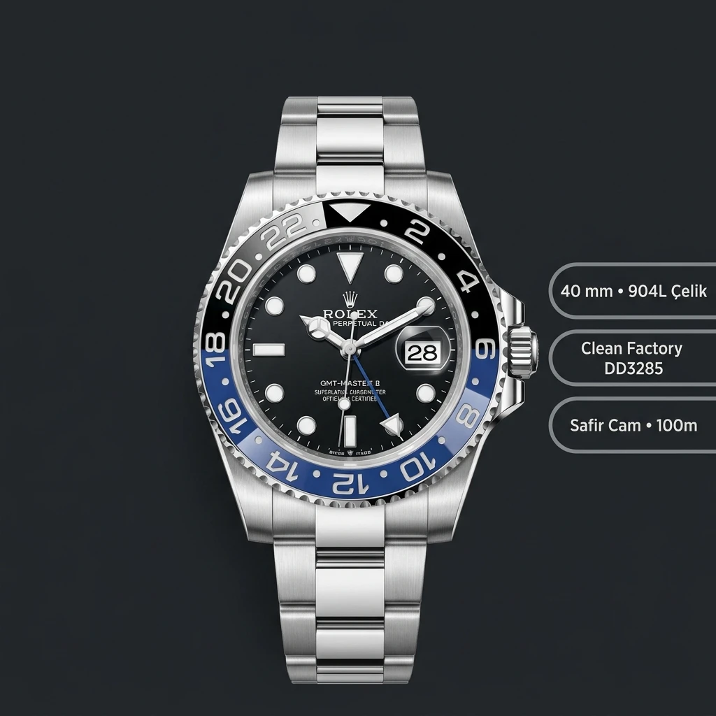 Rolex GMT-Master II 126710BLNR Batman DD3285 Oyster Kordon Super Clone ETA Saat