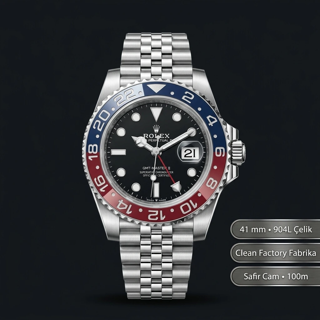 Rolex GMT-Master II 126710BLRO Pepsi 904L Çelik Clean factory Jubilee ETA Saat