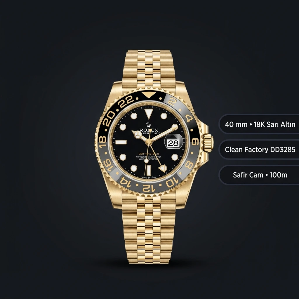 Rolex GMT-Master II 126718GRNR Zombie Gold Jubilee Super Clone ETA Saat