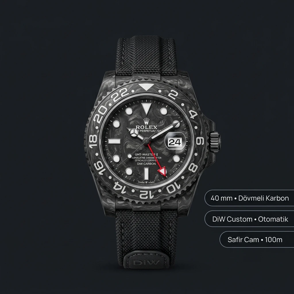 Rolex GMT-Master II Karbon Kasa Gümüş Pave Kadran Super Clone ETA Saat