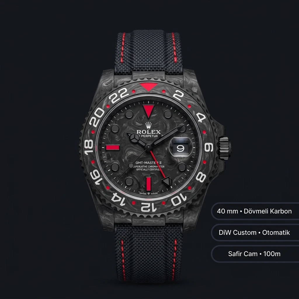 Rolex GMT-Master II Karbon Kasa Pave Kadran Kordon Super Clone ETA Saat
