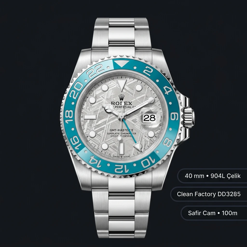 Rolex GMT-Master II Meteor Kadran Mavi Bezel Oyster Super Clone ETA Saat