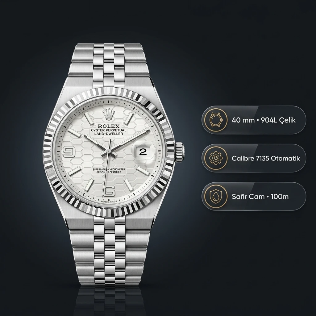 Rolex Land-Dweller 127334 40 mm Beyaz Petek Kadranlı Flat Jubilee Super Clone ETA Saat