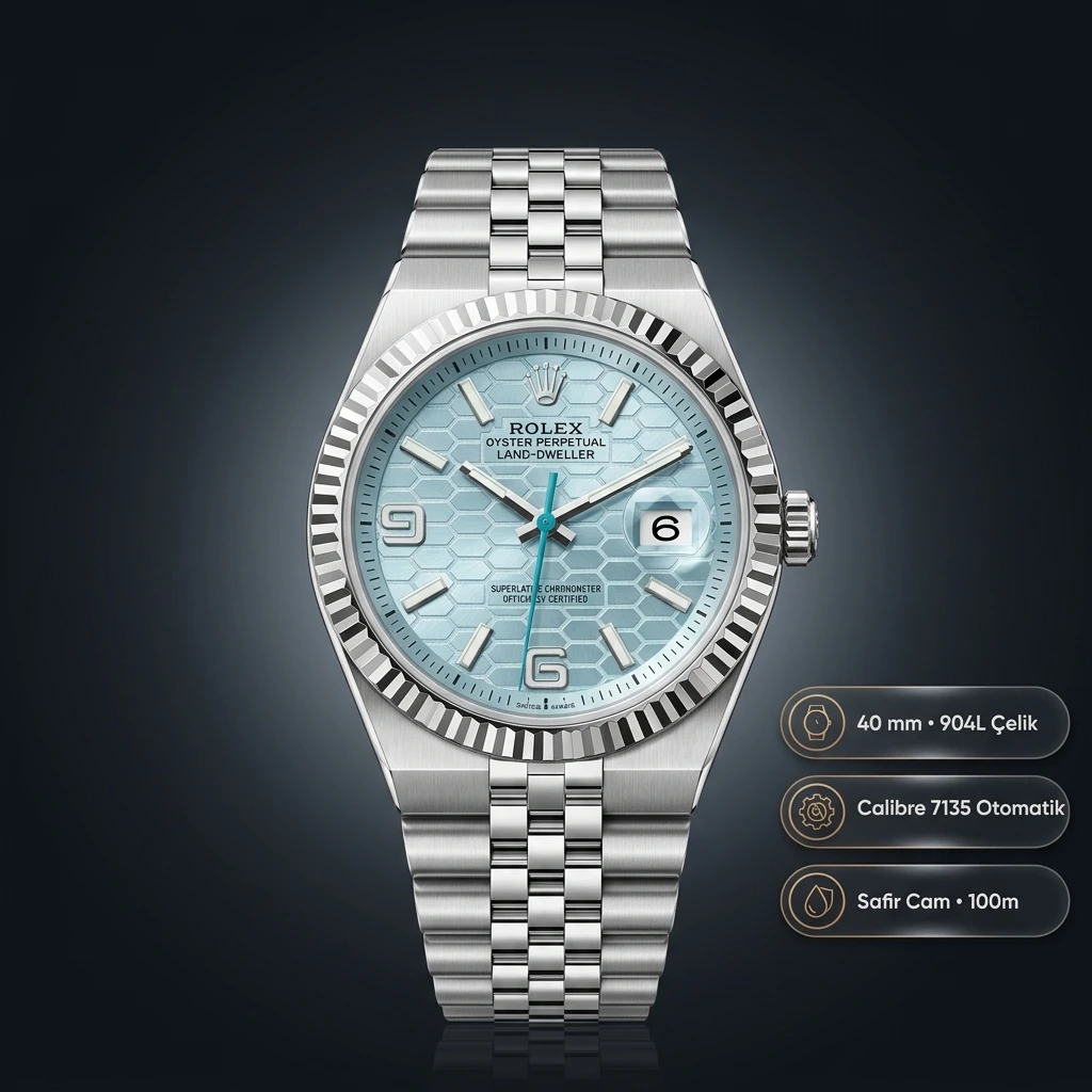 Rolex Land-Dweller 40 mm 127336 Platin Flat Jubilee Fluted Bezel 7135 Super Clone ETA Saat