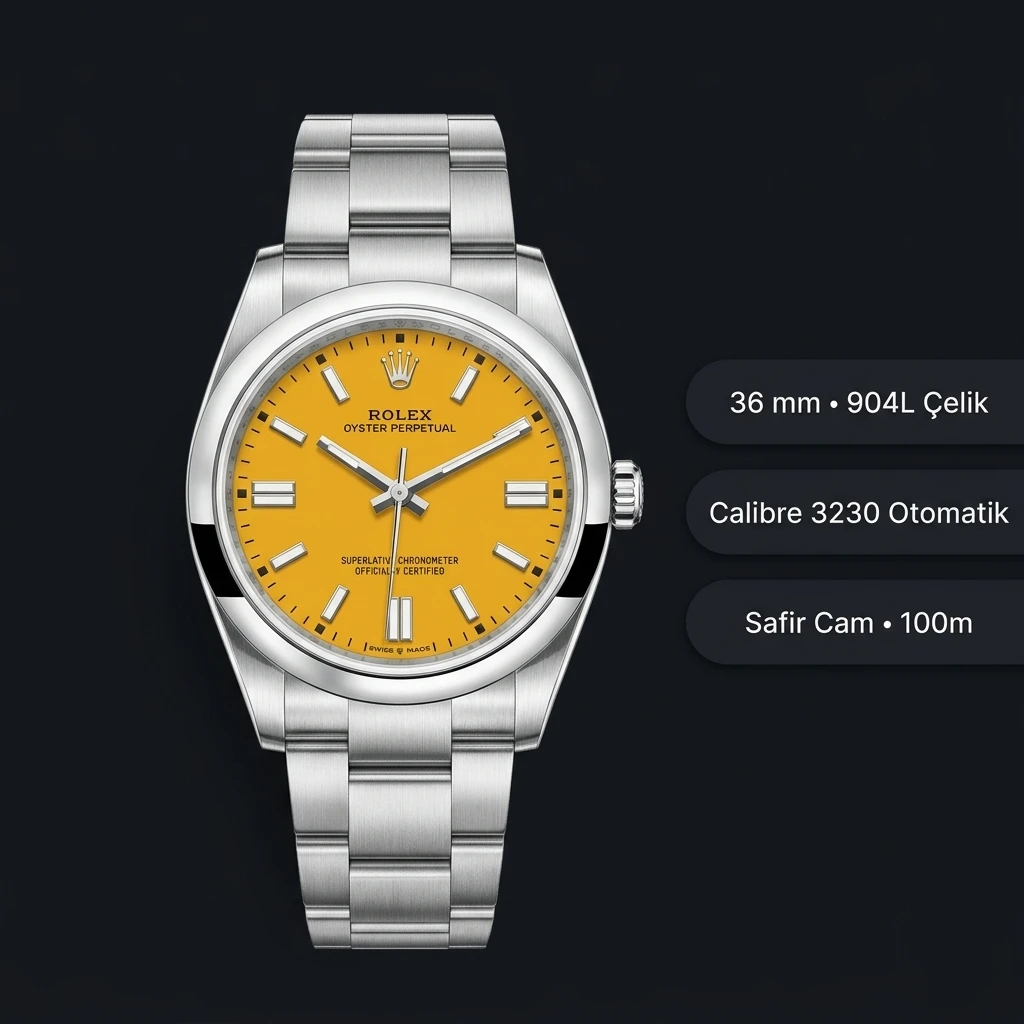 Rolex Oyster Perpetual 126000 36 mm Sarı Kadranlı Super Clone ETA Saat