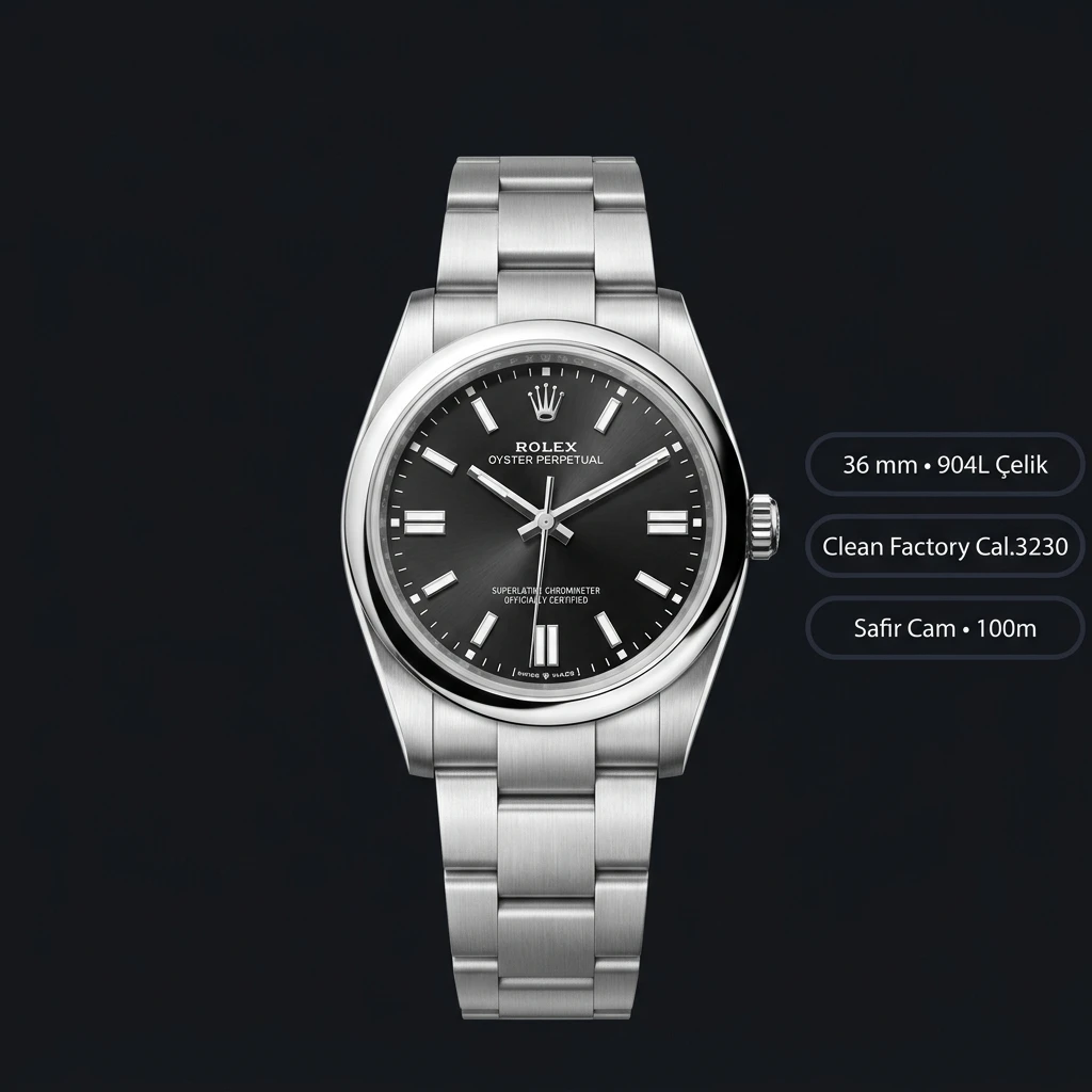 Rolex Oyster Perpetual 126000 36 mm Siyah Kadranlı Super Clone ETA Saat