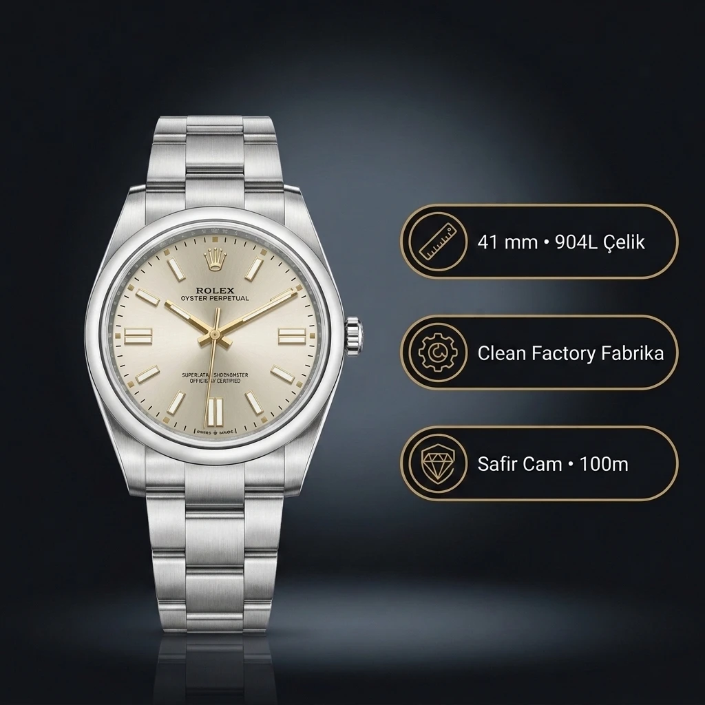 Rolex Oyster Perpetual Gümüş 41mm Clean Factory Super Clone ETA Saat