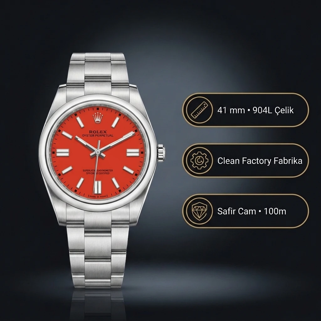 Rolex Oyster Perpetual Kırmızı 41mm Clean Factory Super Clone ETA Saat