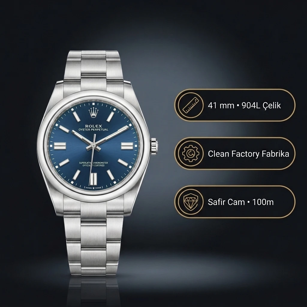 Rolex Oyster Perpetual Mavi 41mm Super Clone ETA Saat