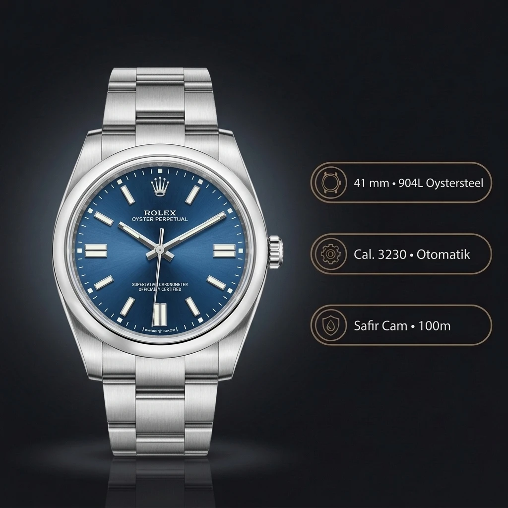 Rolex Oyster Perpetual Mavi 41mm Oyster Super Clone ETA Saat