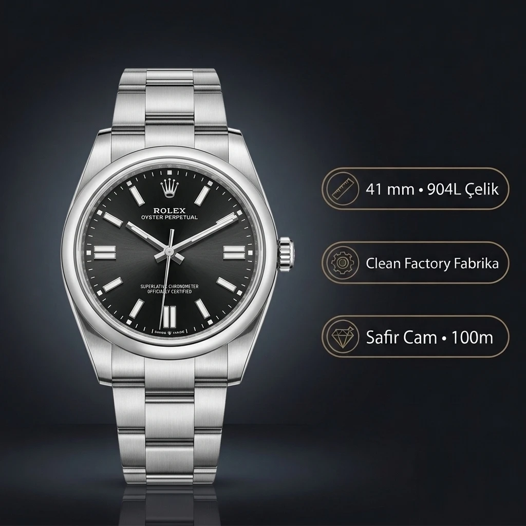Rolex Oyster Perpetual Siyah 41mm Clean Factory Super Clone ETA Saat