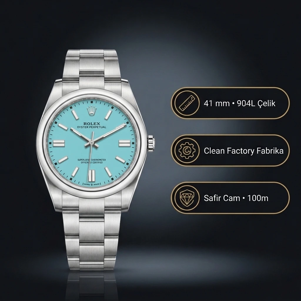 Rolex Oyster Perpetual Tiffany Turkuaz 41mm Super Clone ETA Saat