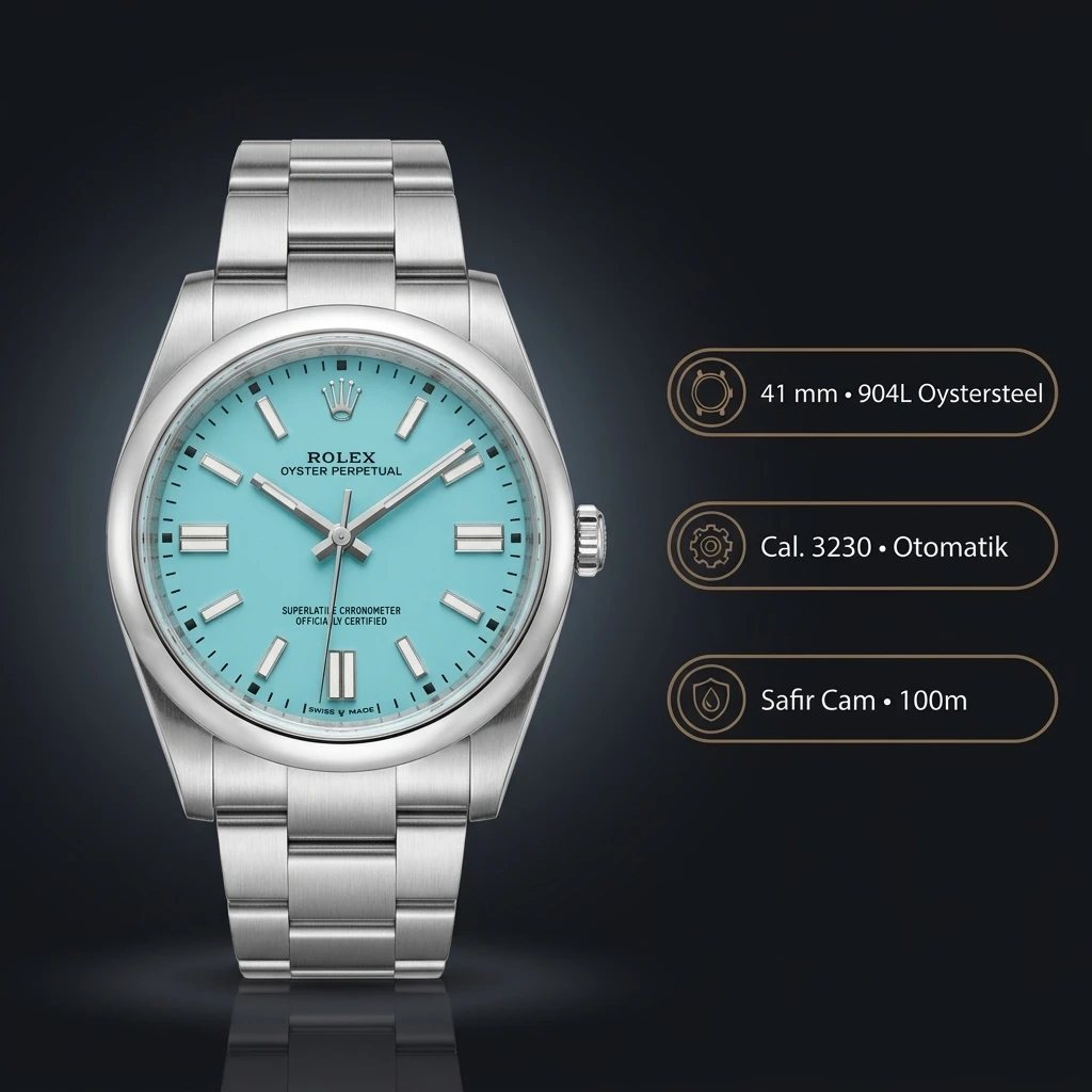 Rolex Oyster Perpetual Turkuaz Mavi 41mm Oyster Super Clone ETA Saat