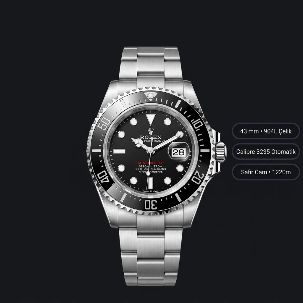 Rolex Sea-Dweller 43 mm 126603 Siyah Kadranlı Super Clone ETA Saat