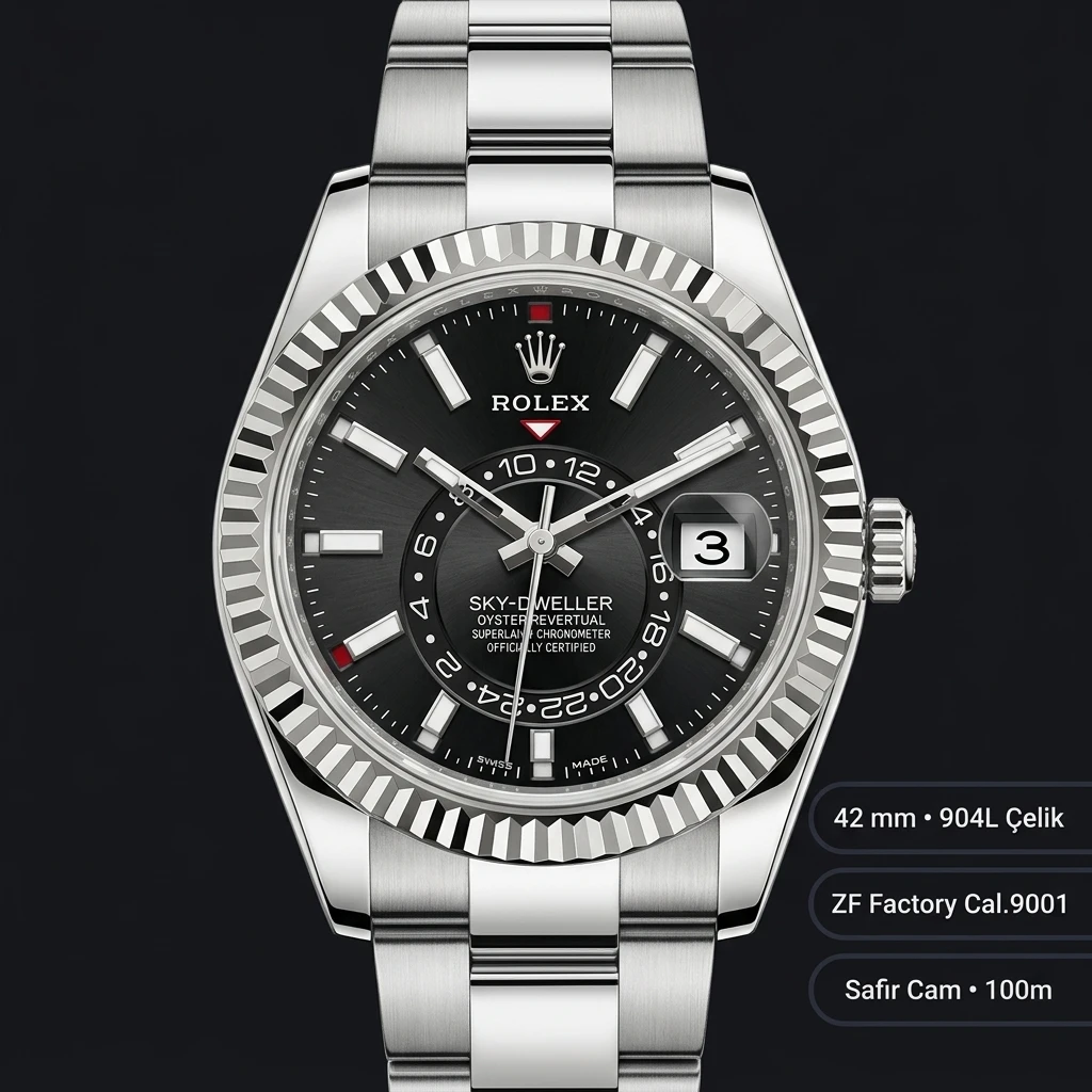 Rolex Sky-Dweller 42 mm 336933 Siyah Kadran Two Tone Jubilee Super Clone Eta Saat