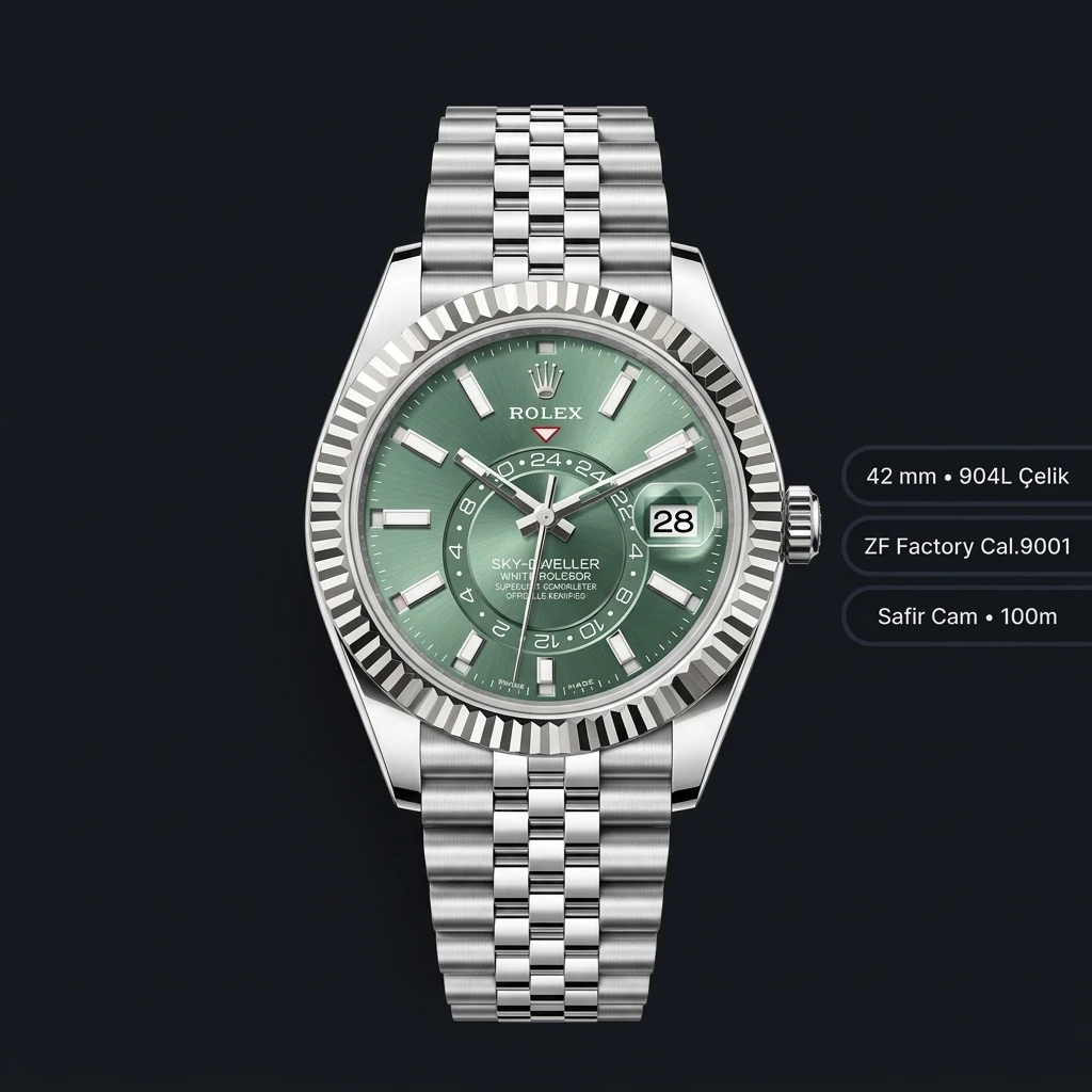 Rolex Sky-Dweller 42 mm 336934 Mint Yeşili Kadran Jubilee Super Clone Eta Saat