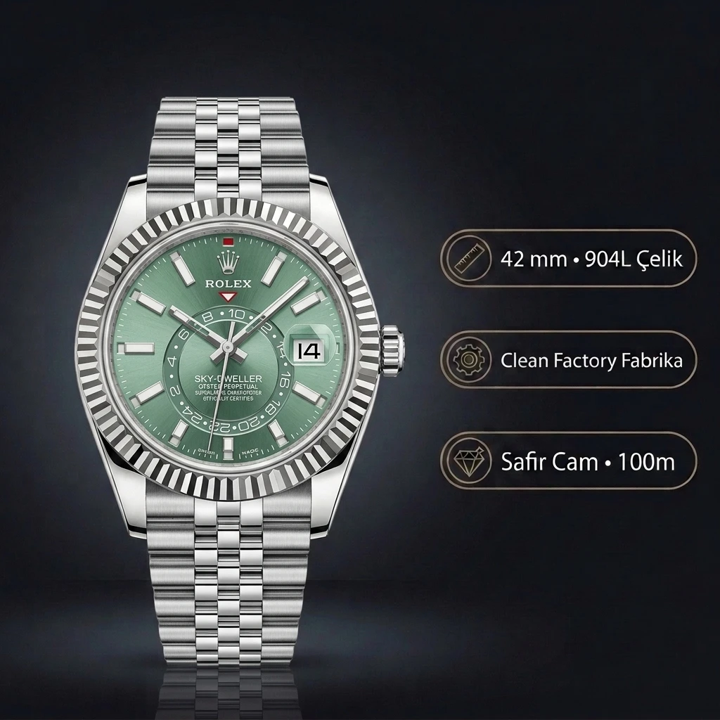 Rolex Sky-Dweller 42 mm 336934 Yeşil Kadran Jubilee Super Clone Eta Saat