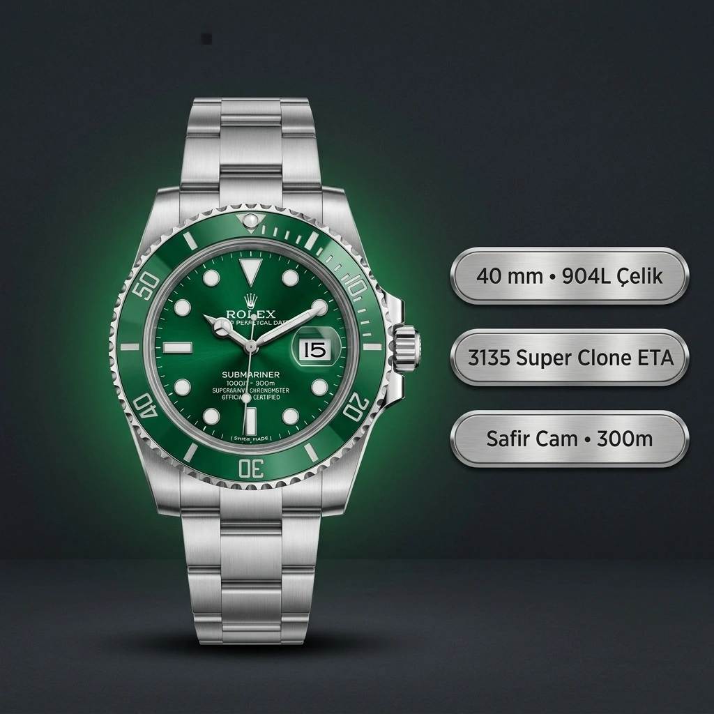 Rolex Submariner Hulk 116610LV 40 mm Super Clone ETA Saat