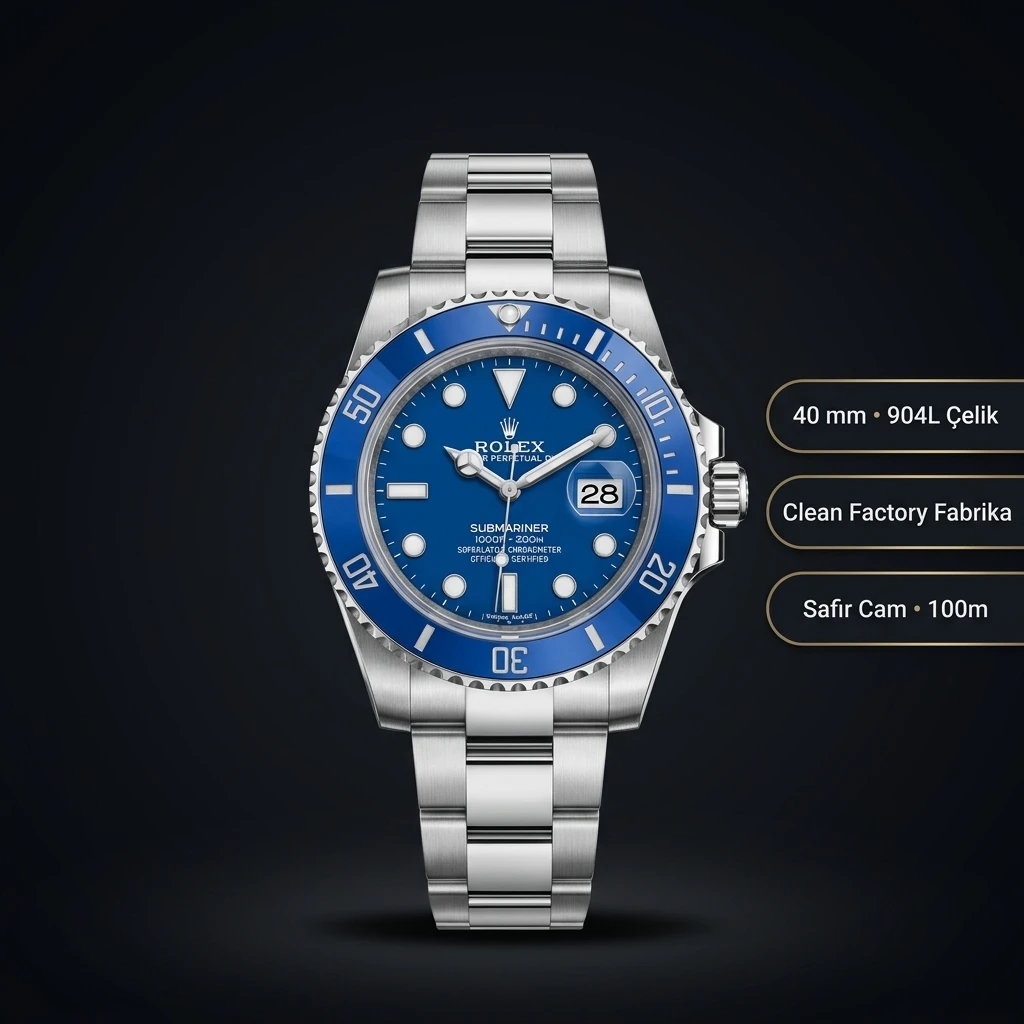 Rolex Submariner 116619LB Mavi 40mm Oyster Clean Factory Super Clone ETA Saat