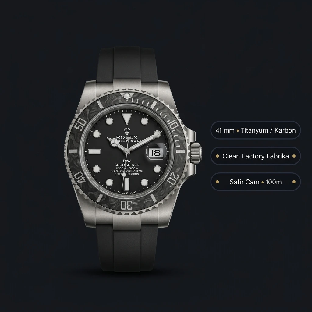 Rolex Submariner 126603 41 mm Siyah Kadranlı Oysterflex Titanyum Kasa Karbon Bezel Super Clone ETA Saat
