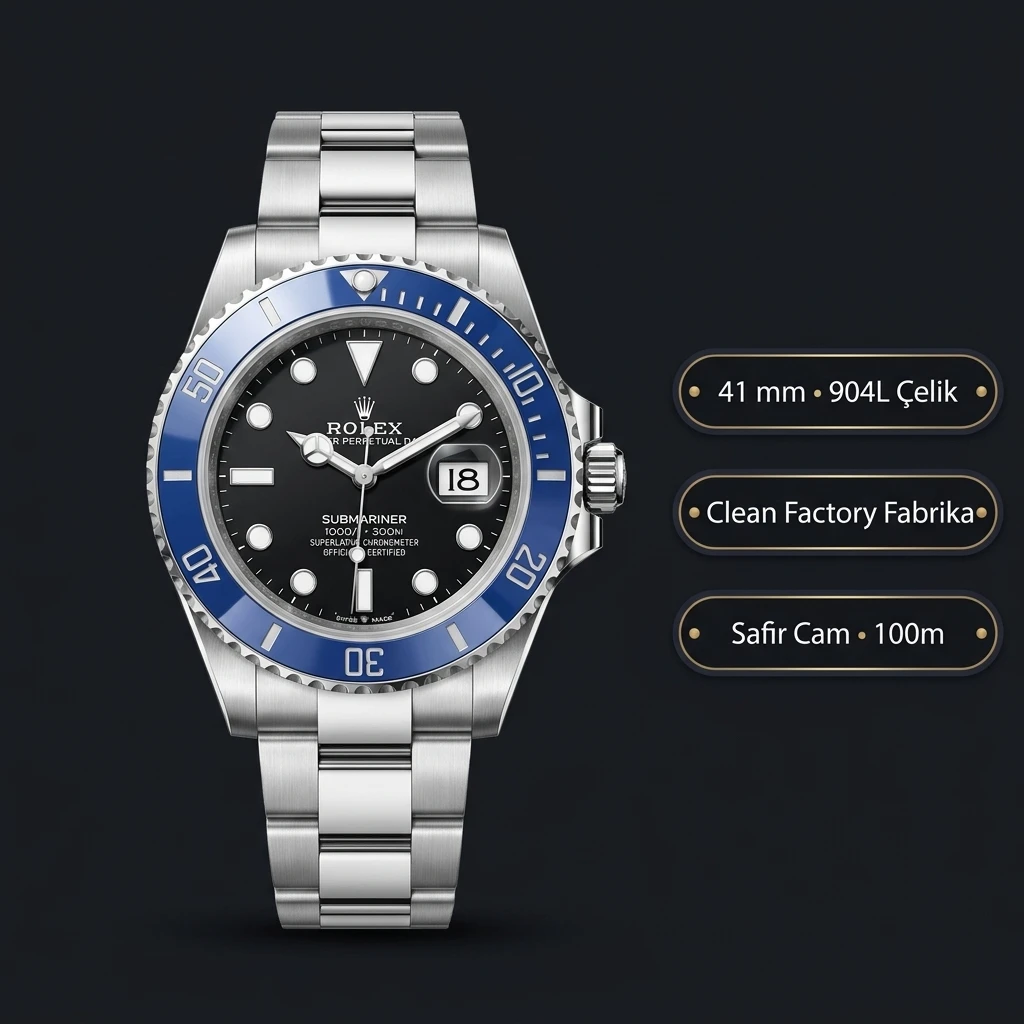 Rolex Submariner 126610LN 41 mm Mavi Bezel Siyah Kadranlı Super Clone ETA Saat