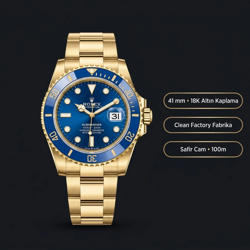 Rolex Submariner 126610LN 41 mm Mavi Kadranlı Sarı Altın Super Clone ETA Saat