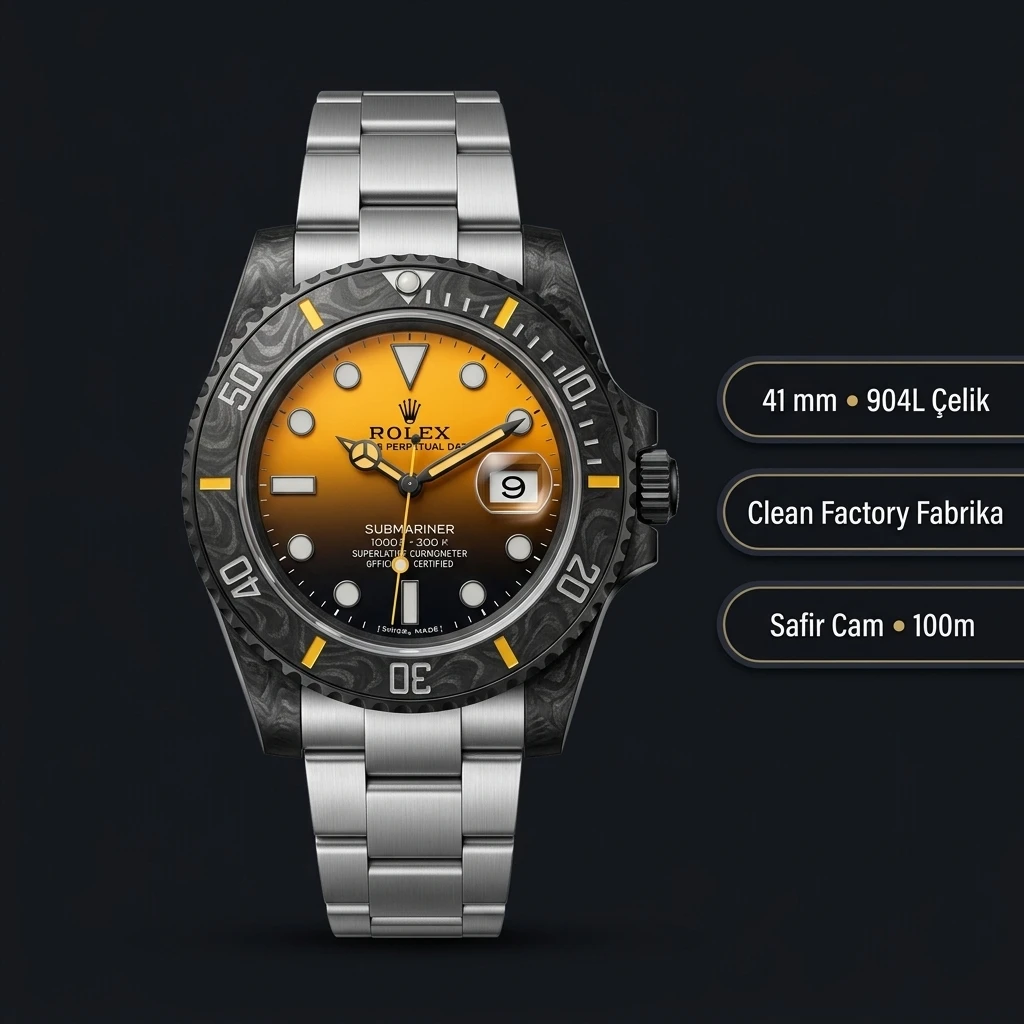 Rolex Submariner 126610LN 41 mm Sarı Kadranlı Super Clone ETA Saat