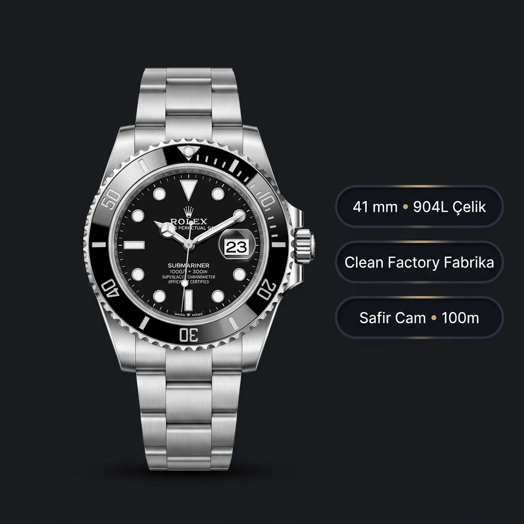 Rolex Submariner 126610LN 41 mm Siyah Kadranlı Super Clone ETA Saat