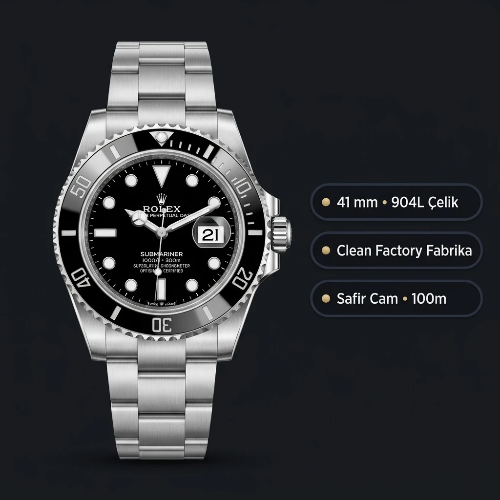 Rolex Submariner 126610LN 41 mm Siyah Kadranlı Seramik Super Clone ETA Saat